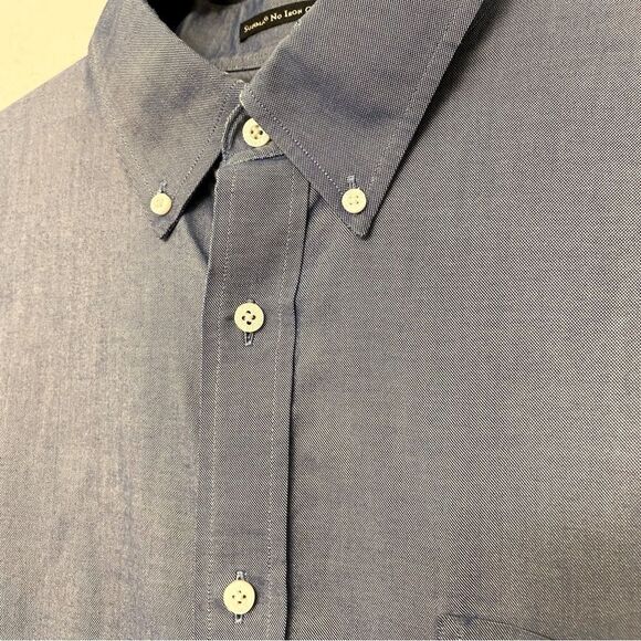 Lands End No Iron Pinpoint Oxford chambray style blue Shirt 16-16.5 mens Large - Picture 3 of 12
